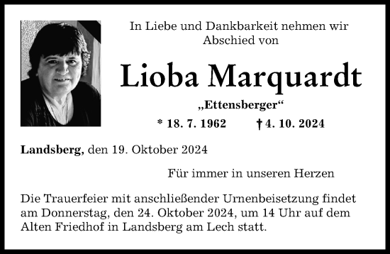 Traueranzeige von Lioba Marquardt von Landsberger Tagblatt
