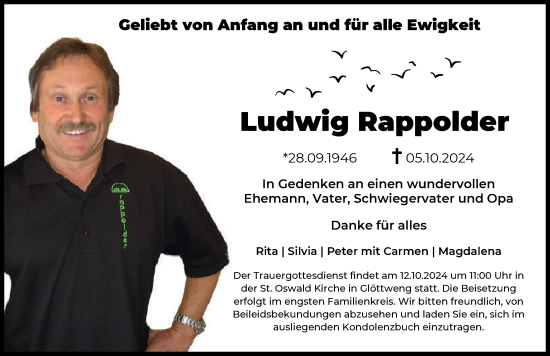 Traueranzeige von Ludwig Rappolder von Augsburg-Land, Günzburger Zeitung