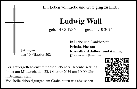 Traueranzeige von Ludwig Wall von Günzburger Zeitung
