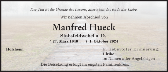 Traueranzeige von Manfred Hueck von Augsburger Allgemeine
