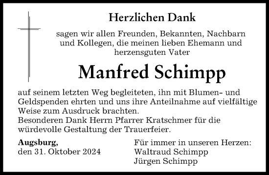 Traueranzeige von Manfred Schimpp von Augsburger Allgemeine