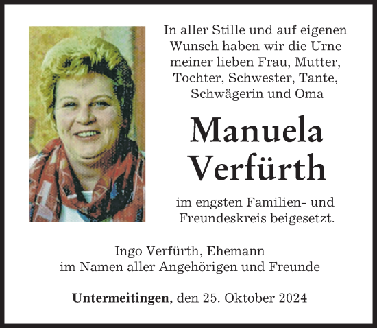 Traueranzeige von Manuela Verfürth von Augsburger Allgemeine