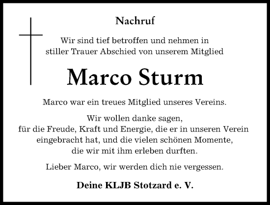 Traueranzeige von Marco Sturm von Aichacher Nachrichten