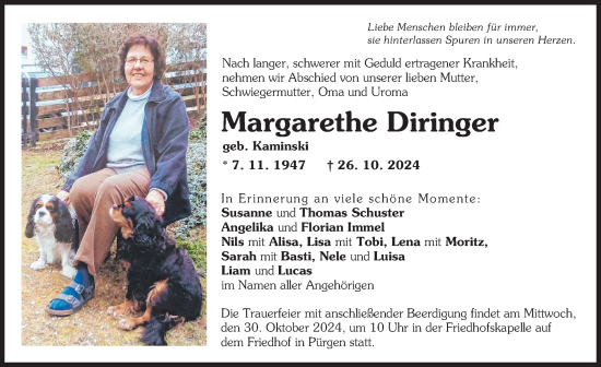 Traueranzeige von Margarethe Diringer von Mindelheimer Zeitung, Landsberger Tagblatt