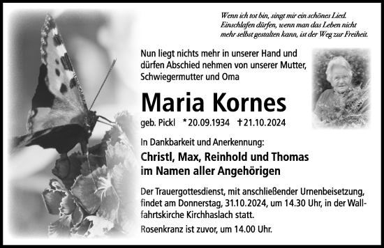Traueranzeige von Maria Kornes von Illertisser Zeitung