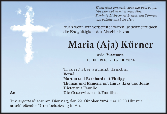 Traueranzeige von Maria Kürner von Illertisser Zeitung