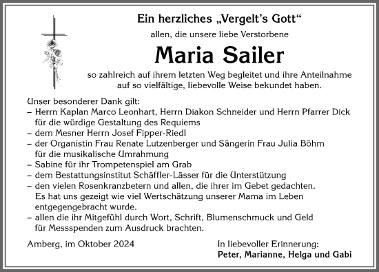 Traueranzeige von Maria Sailer von Mindelheimer Zeitung