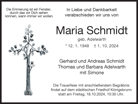 Traueranzeige von Maria Schmidt von Schwabmünchner Allgemeine