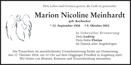 Traueranzeige von Marion Nicoline Meinhardt von Augsburger Allgemeine