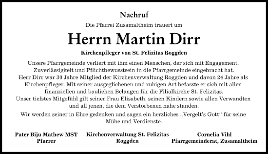 Traueranzeige von Martin Dirr von Wertinger Zeitung