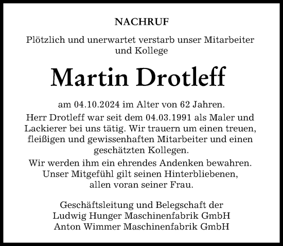 Traueranzeige von Martin Drotleff von Landsberger Tagblatt