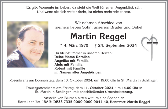 Traueranzeige von Martin Reggel von Mindelheimer Zeitung