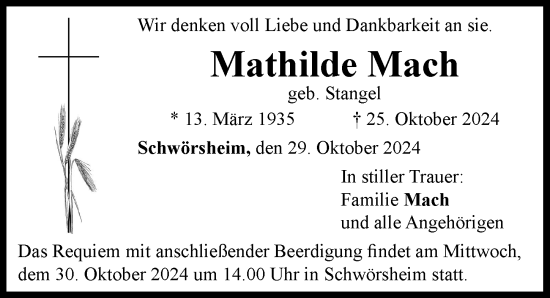Traueranzeige von Mathilde Mach von Rieser Nachrichten