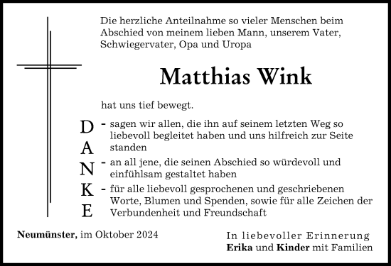 Traueranzeige von Matthias Wink von Augsburg-Land