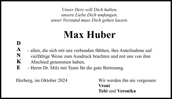 Traueranzeige von Max Huber von Neu-Ulmer Zeitung