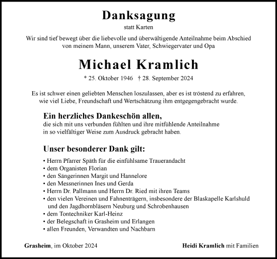 Traueranzeige von Michael Kramlich von Neuburger Rundschau