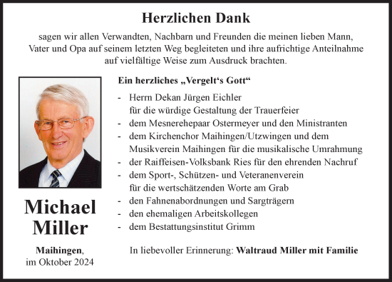 Traueranzeige von Michael Miller von Rieser Nachrichten