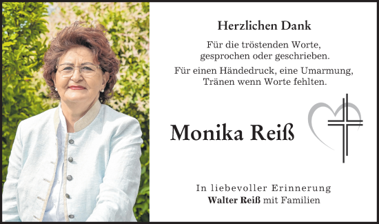 Traueranzeige von Monika Reiß von Donau Zeitung