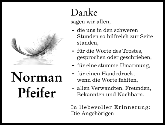 Traueranzeige von Norman Pfeifer von Donau Zeitung