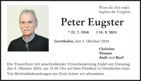 Traueranzeige von Peter Eugster von Augsburger Allgemeine