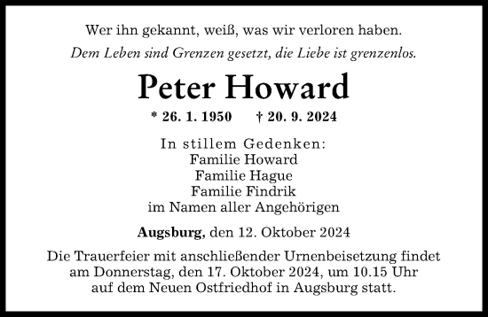 Traueranzeige von Peter Howard von Augsburger Allgemeine