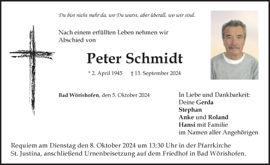 Traueranzeige von Peter Schmidt von Mindelheimer Zeitung
