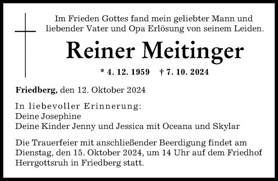 Traueranzeige von Reiner Meitinger von Augsburger Allgemeine