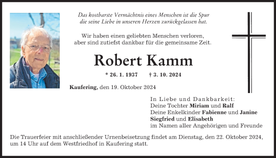 Traueranzeige von Robert Kamm von Landsberger Tagblatt