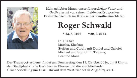 Traueranzeige von Roger Schwald von Augsburger Allgemeine