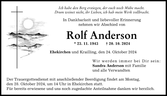 Traueranzeige von Rolf Anderson von Neuburger Rundschau