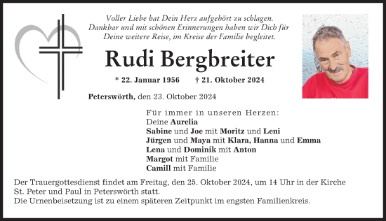 Traueranzeige von Rudi Bergbreiter von Donau Zeitung
