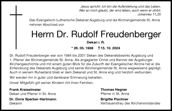 Traueranzeige von Rudolf Freudenberger von Augsburger Allgemeine