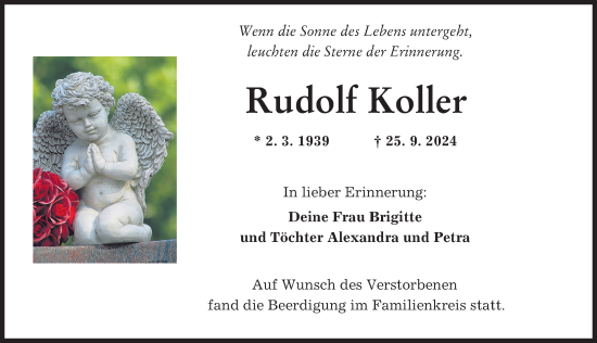 Traueranzeige von Rudolf Koller von Mittelschwäbische Nachrichten