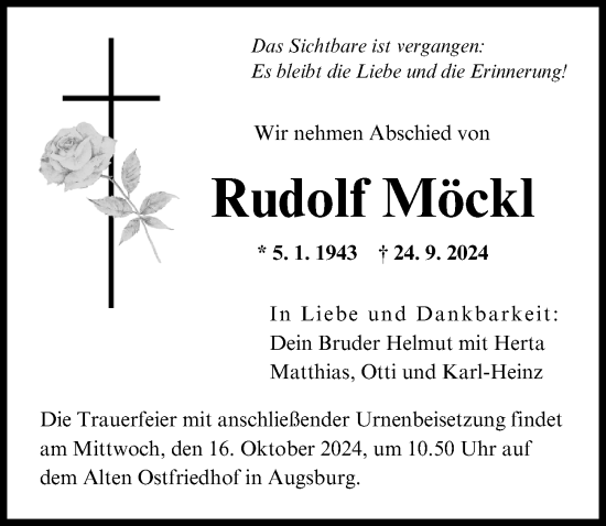 Traueranzeige von Rudolf Möckl von Augsburger Allgemeine