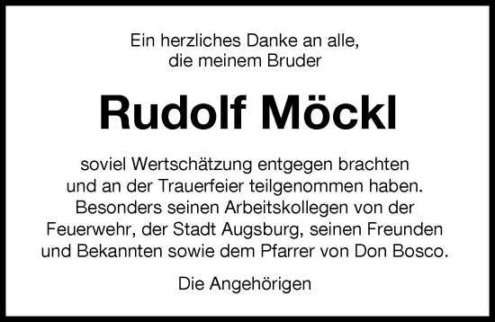 Traueranzeige von Rudolf Möckl von Augsburger Allgemeine