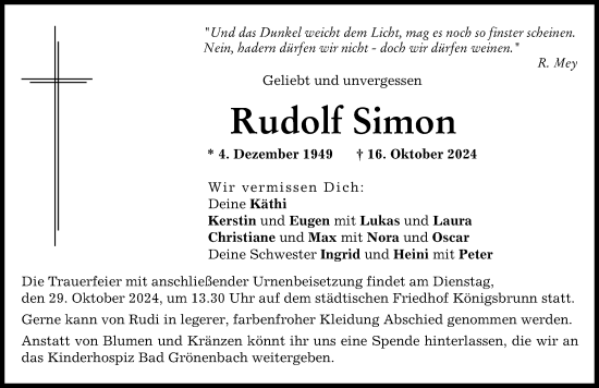 Traueranzeige von Rudolf Simon von Augsburger Allgemeine