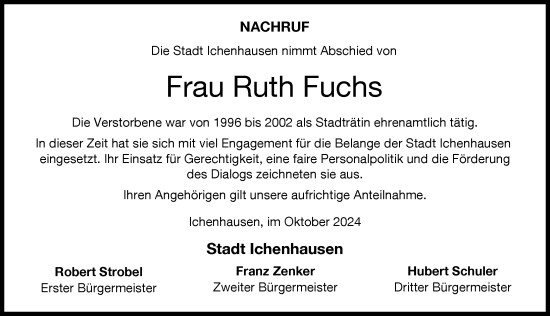 Traueranzeige von Ruth Fuchs von Günzburger Zeitung