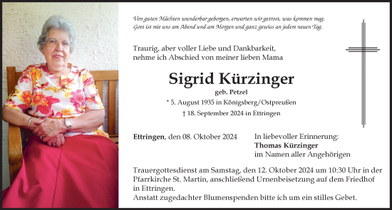 Traueranzeige von Sigrid Kürzinger von Mindelheimer Zeitung