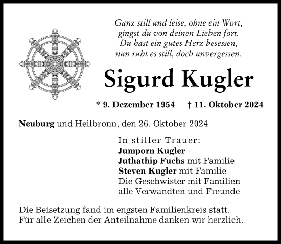 Traueranzeige von Sigurd Kugler von Neuburger Rundschau