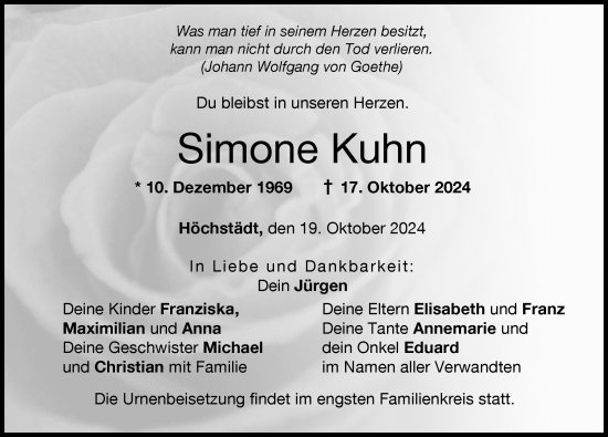 Traueranzeige von Simone Kuhn von Donau Zeitung