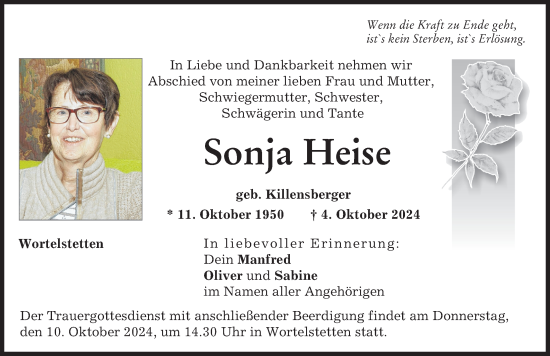 Traueranzeige von Sonja Heise von Wertinger Zeitung