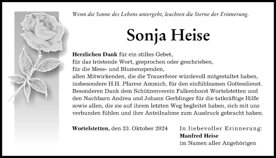 Traueranzeige von Sonja Heise von Wertinger Zeitung