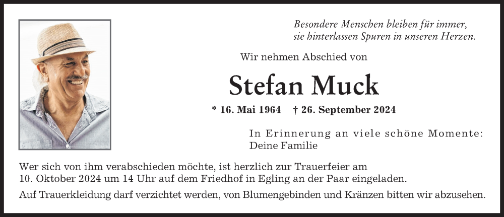  Traueranzeige für Stefan Muck vom 05.10.2024 aus Landsberger Tagblatt