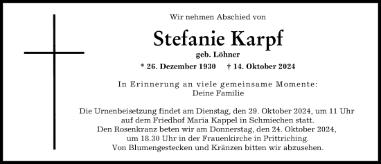 Traueranzeige von Stefanie Karpf von Landsberger Tagblatt