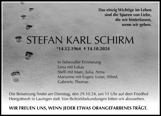 Traueranzeige von Stefan Karl Schirm von Donau Zeitung