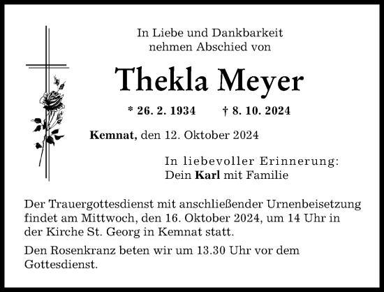 Traueranzeige von Thekla Meyer von Günzburger Zeitung