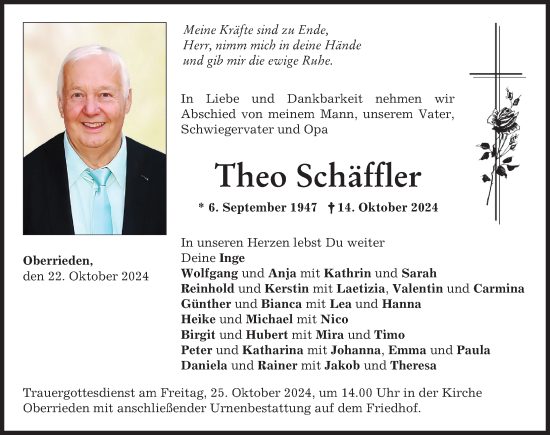Traueranzeige von Theo Schäffler von Mindelheimer Zeitung