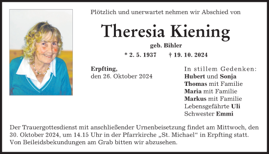 Traueranzeige von Theresia Kiening von Landsberger Tagblatt