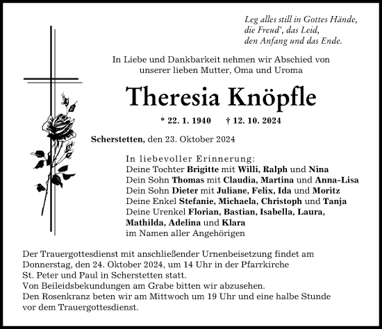 Traueranzeige von Theresia Knöpfle von Schwabmünchner Allgemeine