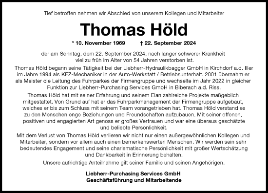 Traueranzeige von Thomas Höld von Illertisser Zeitung